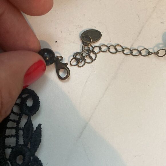 New Victorian Gothic Black Lace Choker Necklace with Gemstone Centerpiece - Picture 7 of 9